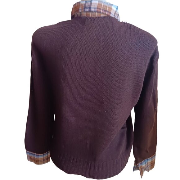 Women's Medium Vintage 70's Brown V-Neck Sweater Layered Look Cottage Granny - Picture 4 of 8